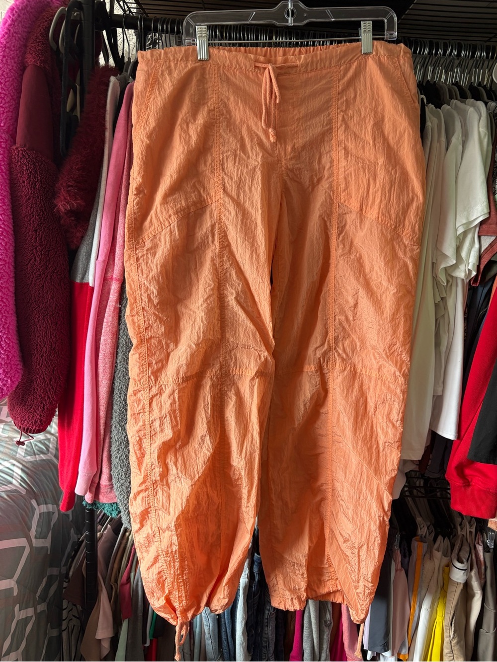 Women  Lightweight Drawstring Parachute Pants - Orange
